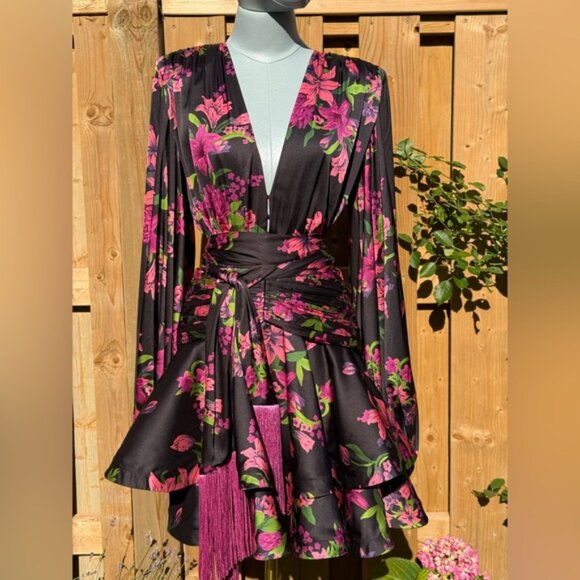 🆕 BRONX & BANCO 🧿 NWOT Bedouin Pink Lily Mini Dress, Tassel Tie, Sz M US 6 - Picture 2 of 16